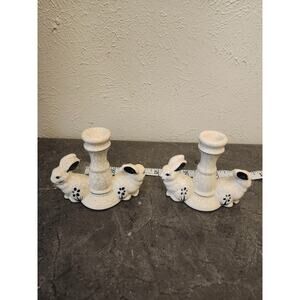 Dedham Pottery Bunny Rabbit Candle Holders Set Of 2‎ Easter